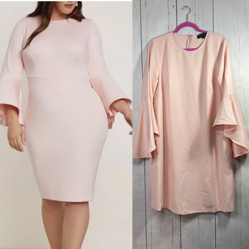 EloquiiâBlush Pink Bell Sleeve Dress 14 NWT Elegant Wedding Guest Minimalist